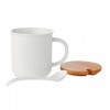 9708m-06 Porcelanowy kubek z łyżeczką i bambusową pokrywką