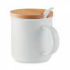 9708m-06 Porcelanowy kubek z łyżeczką i bambusową pokrywką