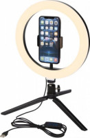 12424890f Lampa pierścieniowa z uchwytem na telefon i statywem, czarny