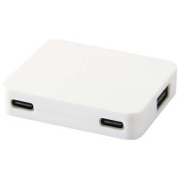 12444901f Gaia 4-portowy hub USB z wyjściem USB-A i typu C oraz podwójnym wejściem — wykonany z tworzyw sztucznych pochodzących z recyklingu