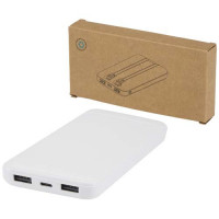 12445901f Adhil powerbank o pojemności 10.000 mAh i mocy 10 W z tworzyw sztucznych pochodzących z recyklilngu z 2 wbudowanymi kablami