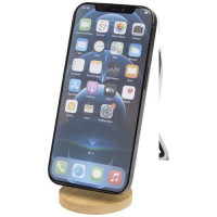 12446301f Alcor składana podstawka na telefon z mocowaniem magnetycznym, wykonana z tworzyw sztucznych pochodzących z recyklingu z elementami bambusowymi