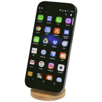 12446390f Alcor składana podstawka na telefon z mocowaniem magnetycznym, wykonana z tworzyw sztucznych pochodzących z recyklingu z elementami bambusowymi